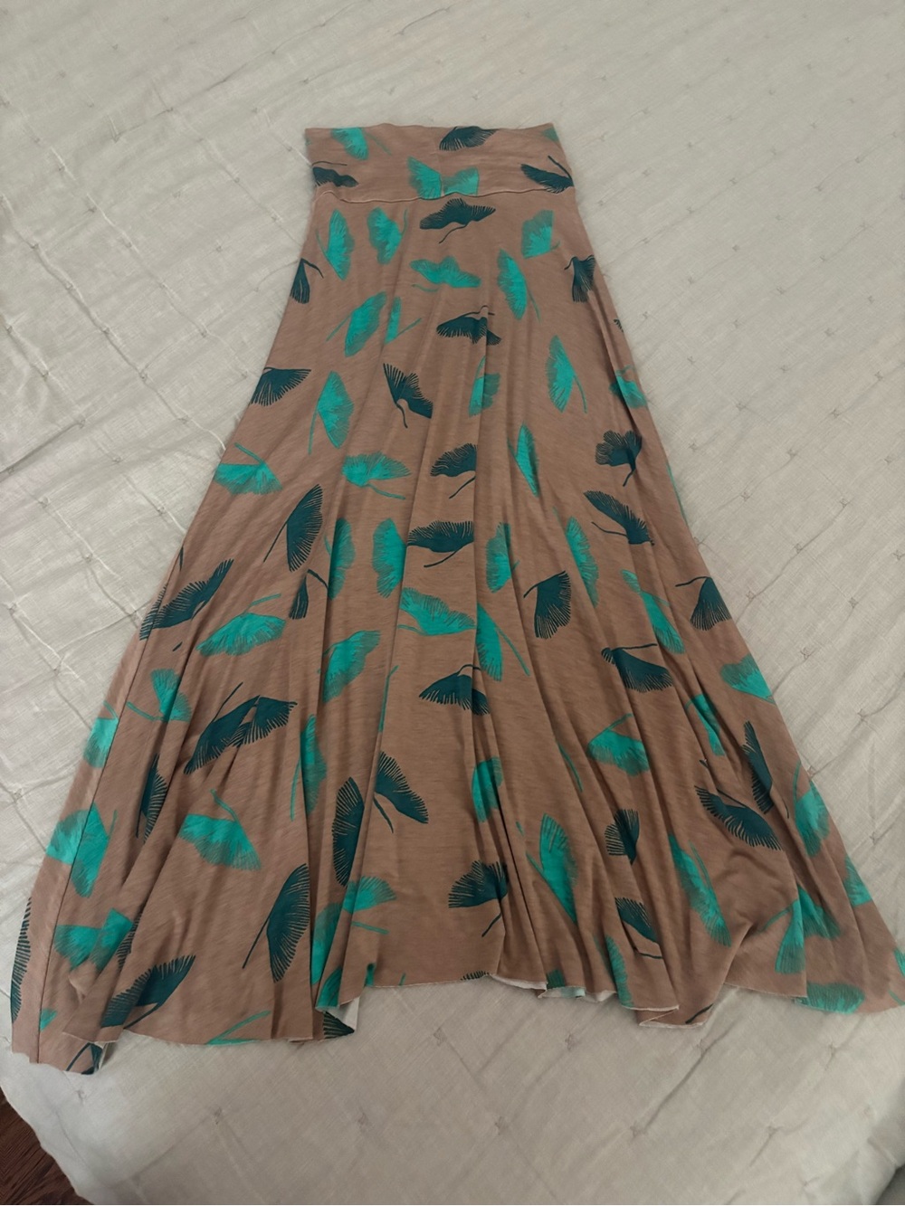 Rachel Pally Brown Maxi Skirt with Teal & Black Feather Print